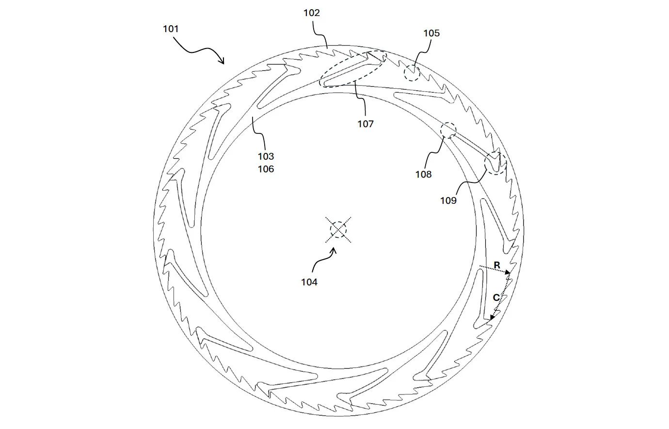 patent drawing for lauf rear hub with integrated pawls.